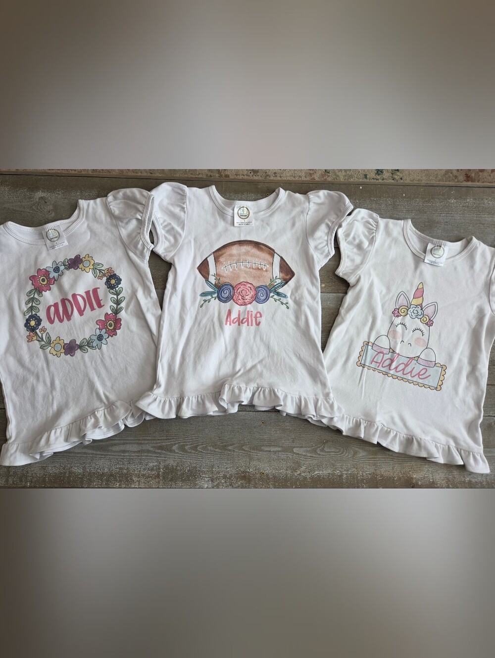 Lot Of 3 - White Girls' Ruffle Hem Name Shirts - Addie - Size 6